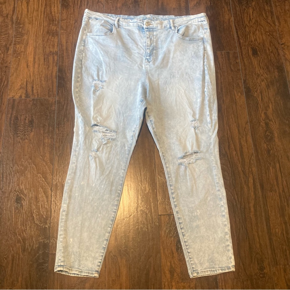 AEO AMERICAN EAGLE Curvy High Rise Denim Jeans Jeggings Distressed Light plus 24 - Picture 2 of 12